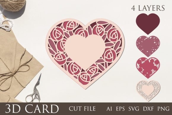 3D Layered Floral Heart for Laser Valentine Crafts & Graphics