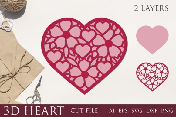 3D Layered Floral Heart SVG for Crafts & Graphics