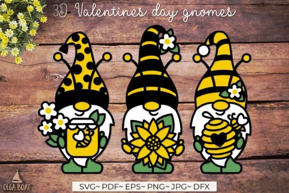 3D Layered Gnome with Sunflower and Bees Graphic for Crafts & Digital Products