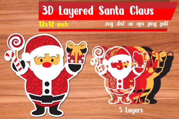3D Layered Santa Claus SVG for Blog Graphics & Craft Content