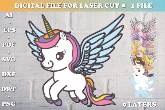 3D Unicorn Multilayer Paper Cut SVG