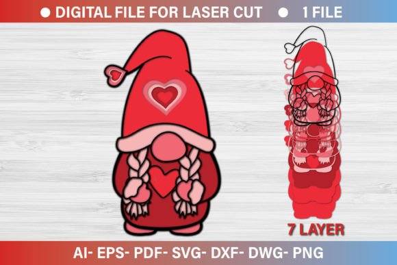3d Valentine Gnome Paper Cut SVG