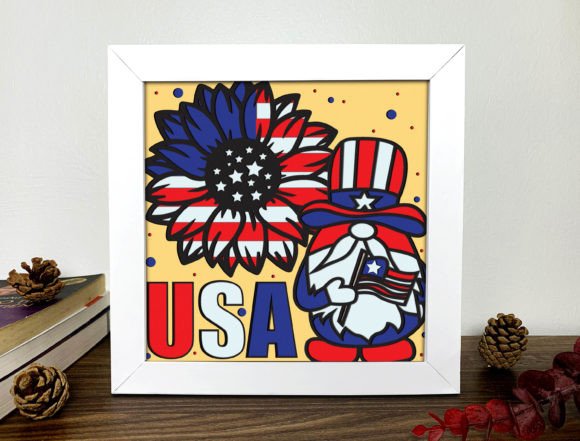 4th July Gnome Shadow Box 3D SVG for Independence Day Branding
