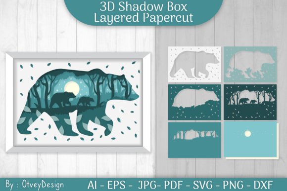 Bear 3D Shadow Box Layered Papercut – Graphics & Print Templates for Visual Storytelling