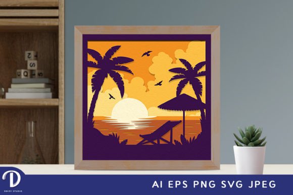 Beautiful Beach Sunset 3D SVG for Summer-Themed Branding and Social Media Campaigns