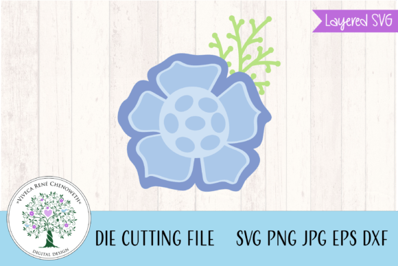 Blue Funky Flower, Whimsical Layered SVG Graphics for Craft & Content Design