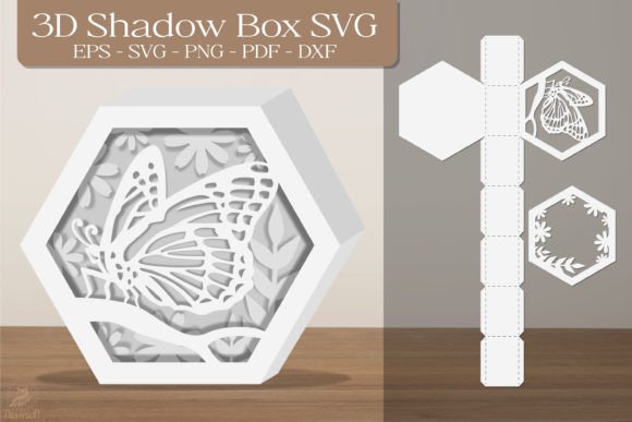 Butterfly Hexagon 3D SVG for Shadow Boxes & Branding