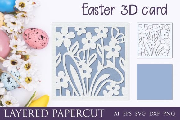 Easter Paper Cut Card: 3D Layered Easter Graphics for Crafts & Content