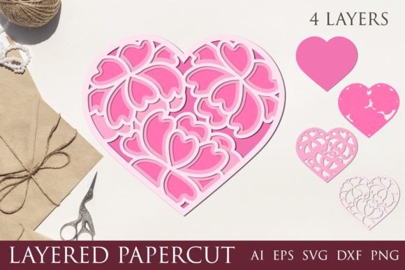Flower Heart Card: 3D Layered Papercut Graphics for Local Business Branding