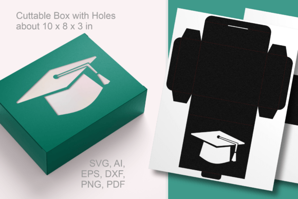 Graduation Hat Window Rectangular Box: 3D SVG Shadow Boxes