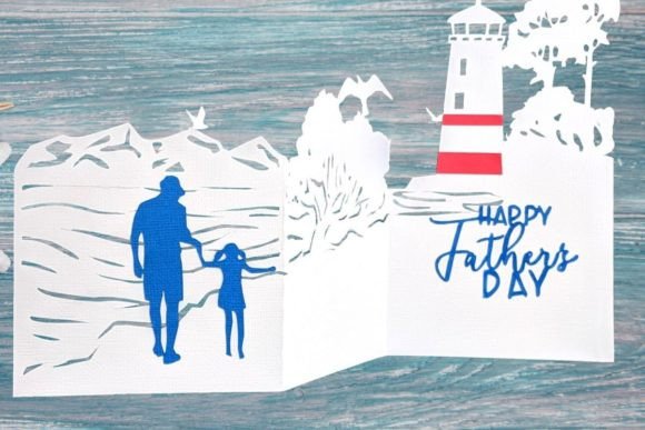 Lighthouse and Family SVG Card: 3D SVG Summer Asset