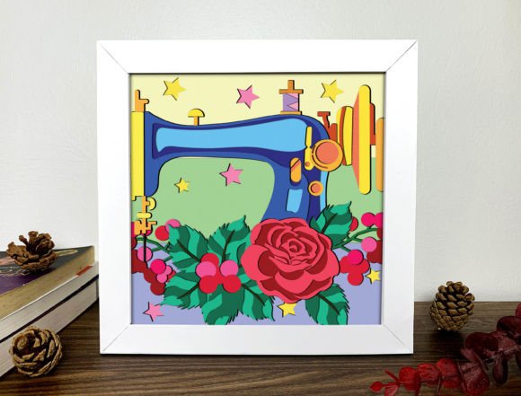 Sewing Machine Shadow Box 3D SVG for Branding