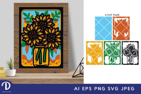 Sunflower in a Jar 3D SVG for Shadow Boxes