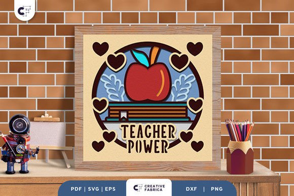 Teacher Power Apple 3D SVG for School Shadow Boxes